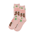 Pink socks with otter illustrations and 'Otterly Adorable' text on a white background