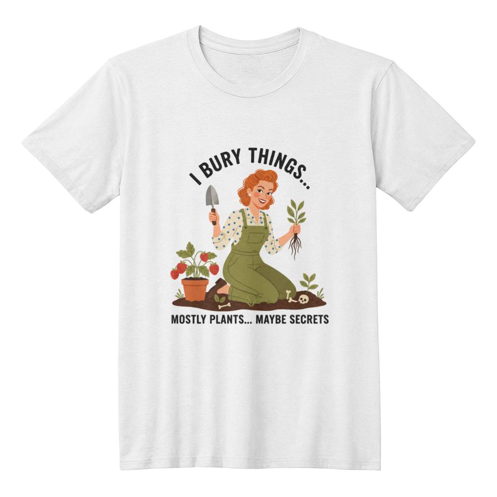 I Bury Things Mostly Plants Maybe Secrets Funny Gardening T-Shirt – Retro Gardener Tee