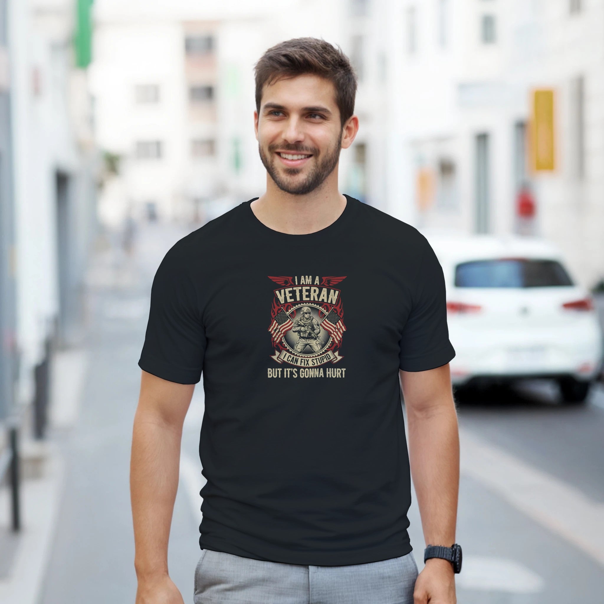 17078f13-ac58-44dd-8c21-195c0e0f0b0d T-shirt design with a veteran graphic and text on a black background