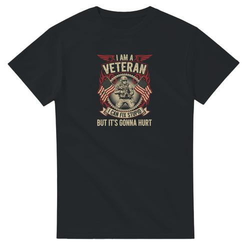 647101ec-7cf6-4b35-9f6c-ff47b2f472d2 Black T-Shirt - I Am A Veteran.