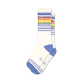 White socks with colorful 'Bookworm' text and blue accents on a white background