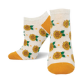 Pair of socks with sunflower pattern on a white background