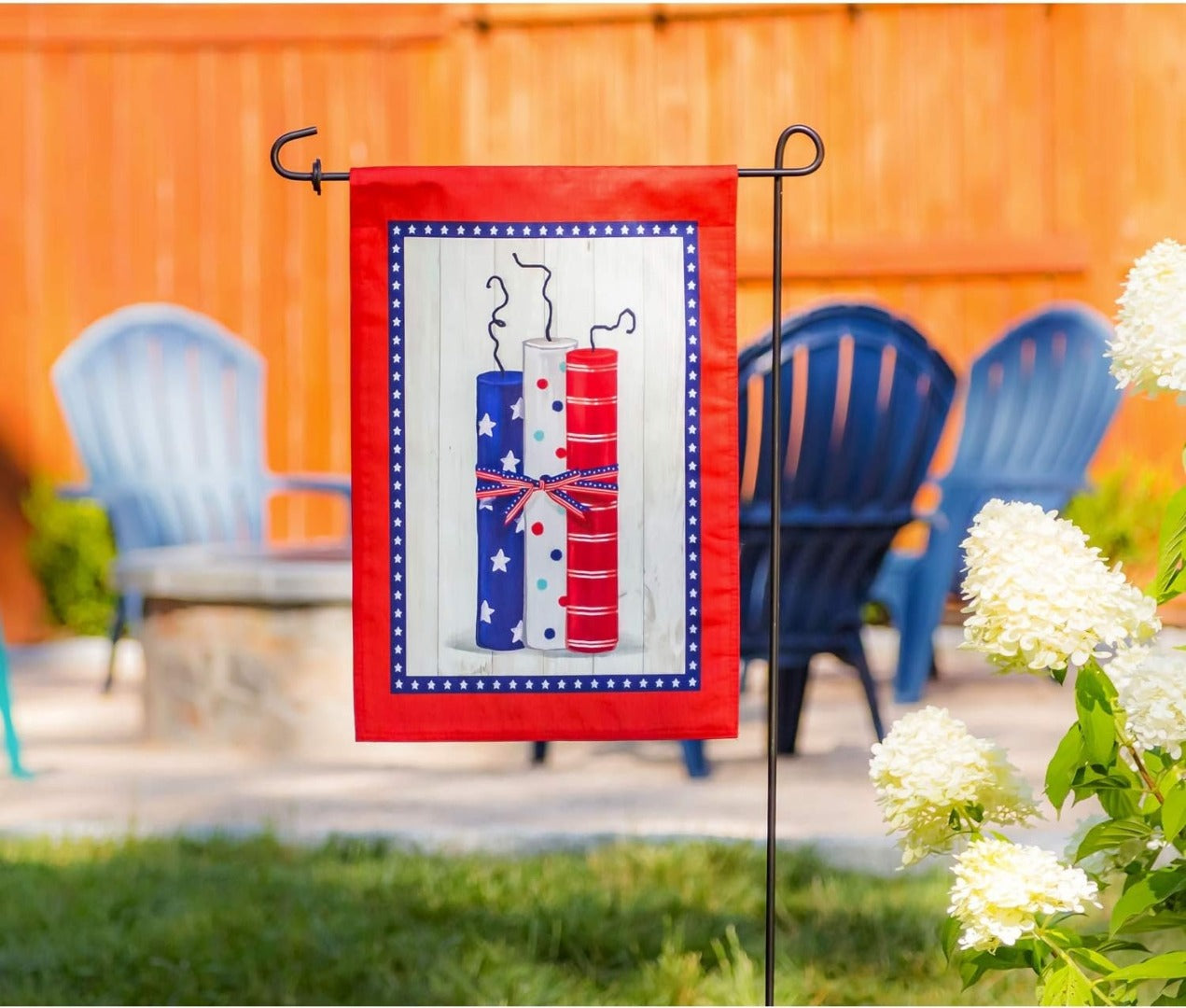 Americana Firecrackers Garden Flag 2 Sided