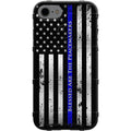 Phone case with American flag design and text 'Blessed are the Peacemakers' on a white background