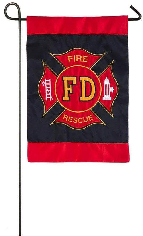 Fire rescue flag with red and black border on a white background