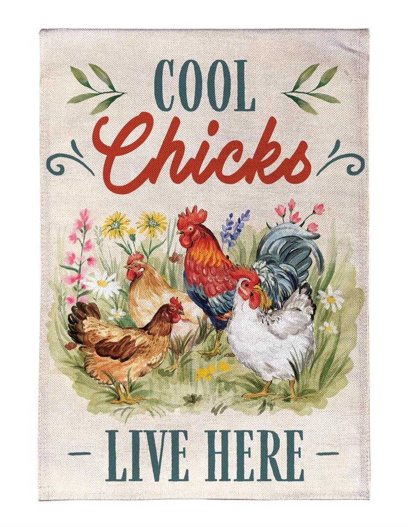 Petal & Plow Cool Chicks 2 Sided Garden Flag - Chickens