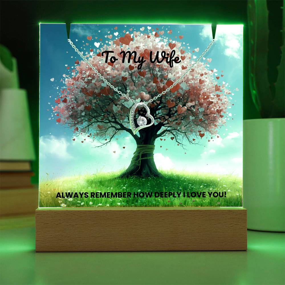To My Wife - Keepsake Acrylic & Forever Love Necklace Bundle - Always Remember How Deeply I Love You!