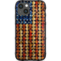 Phone case with colorful bullet casing pattern on a white background