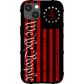 Phone case with American flag design and 'We the People' text on a black background