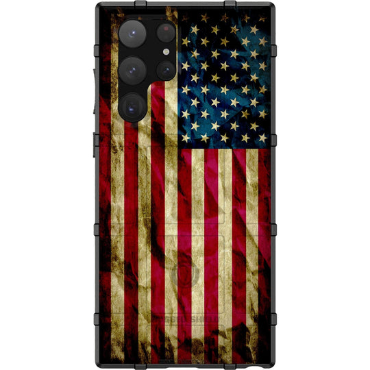 Phone case with American flag design on a white background