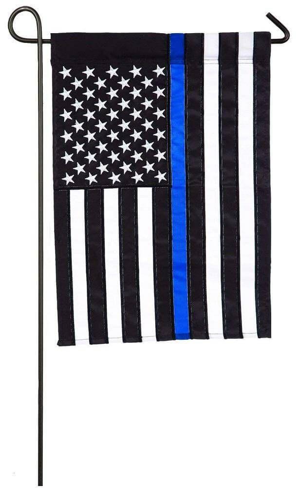 Thin Blue Line Police Applique Garden Flag Embroidered Stars
