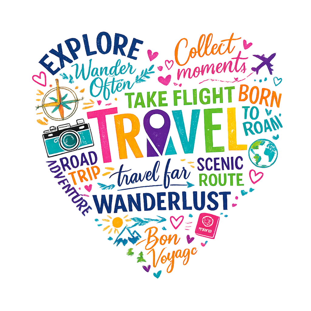 Travel Heart T-Shirt – Explore Wanderlust Travel Far Colorful Adventure Tee