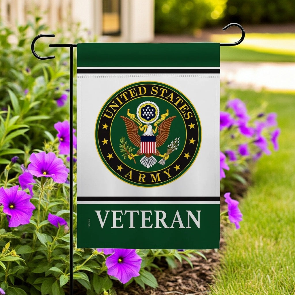 US Army Veteran Garden Flag 2 Sided Logo