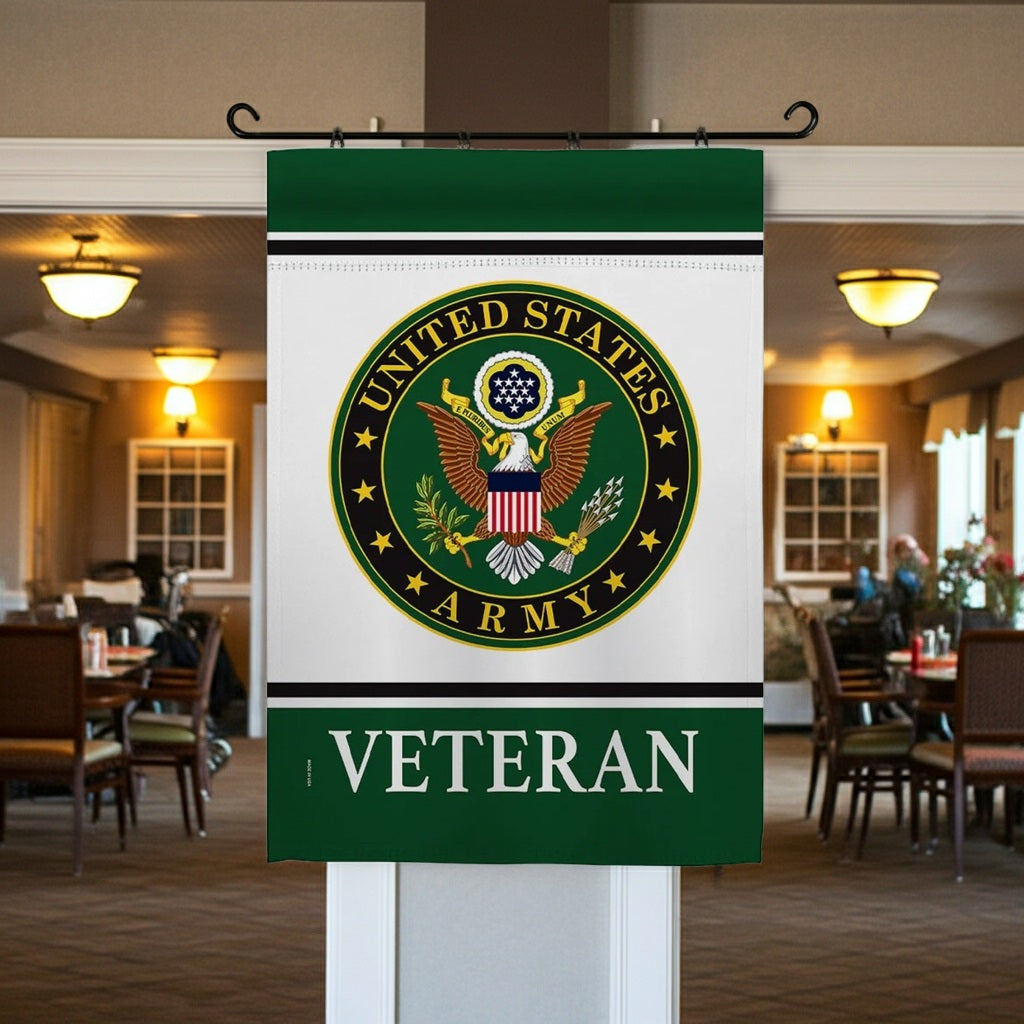 US Army Veteran Garden Flag 2 Sided Logo