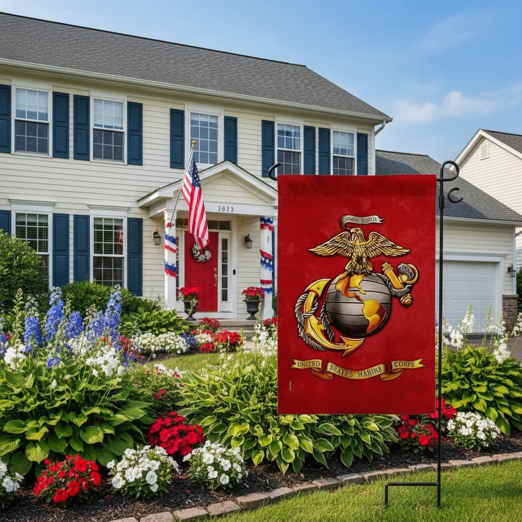 US Marine Corps Garden Flag 2 Sided Emblem