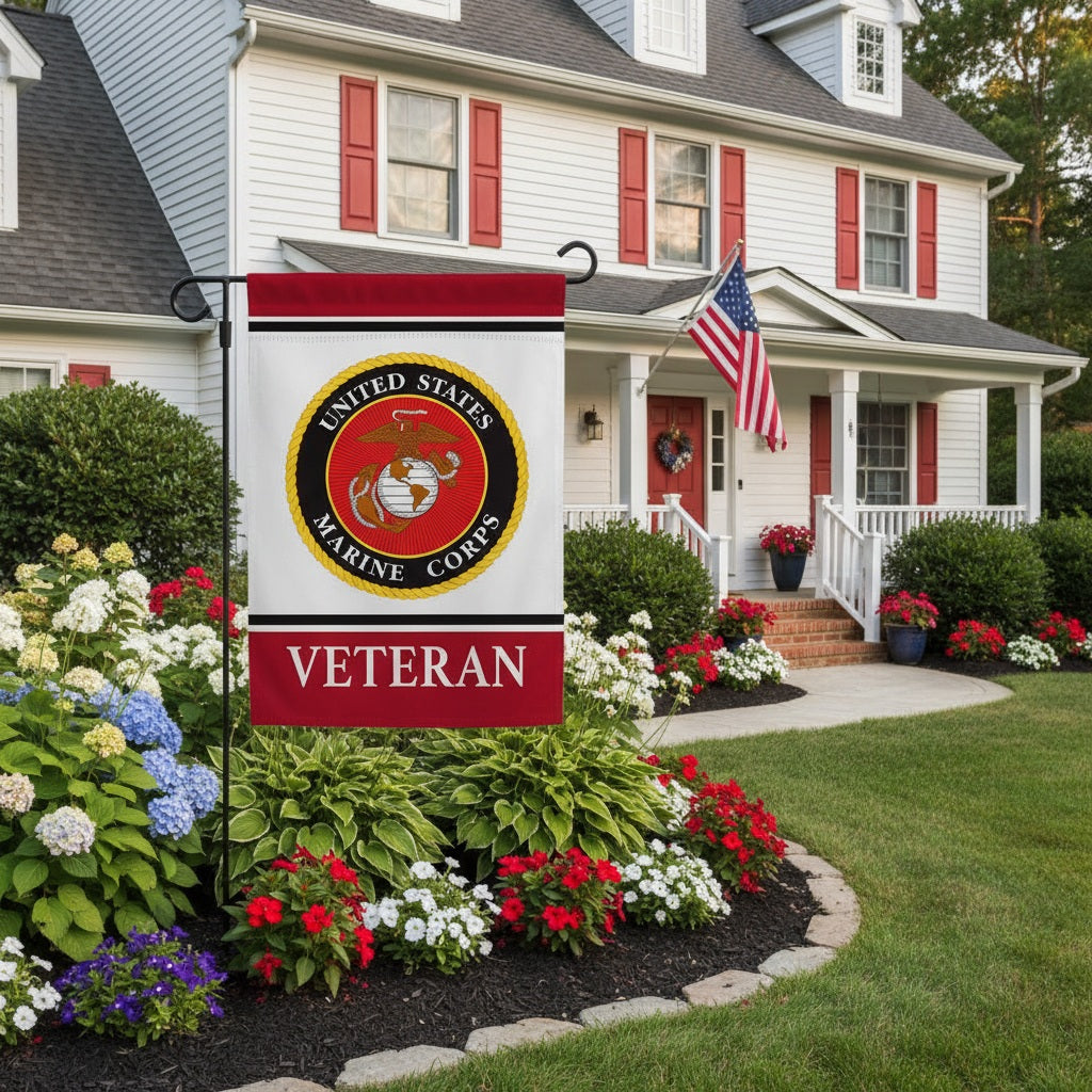 US Marine Corps Veteran Garden Flag 2 Sided Logo