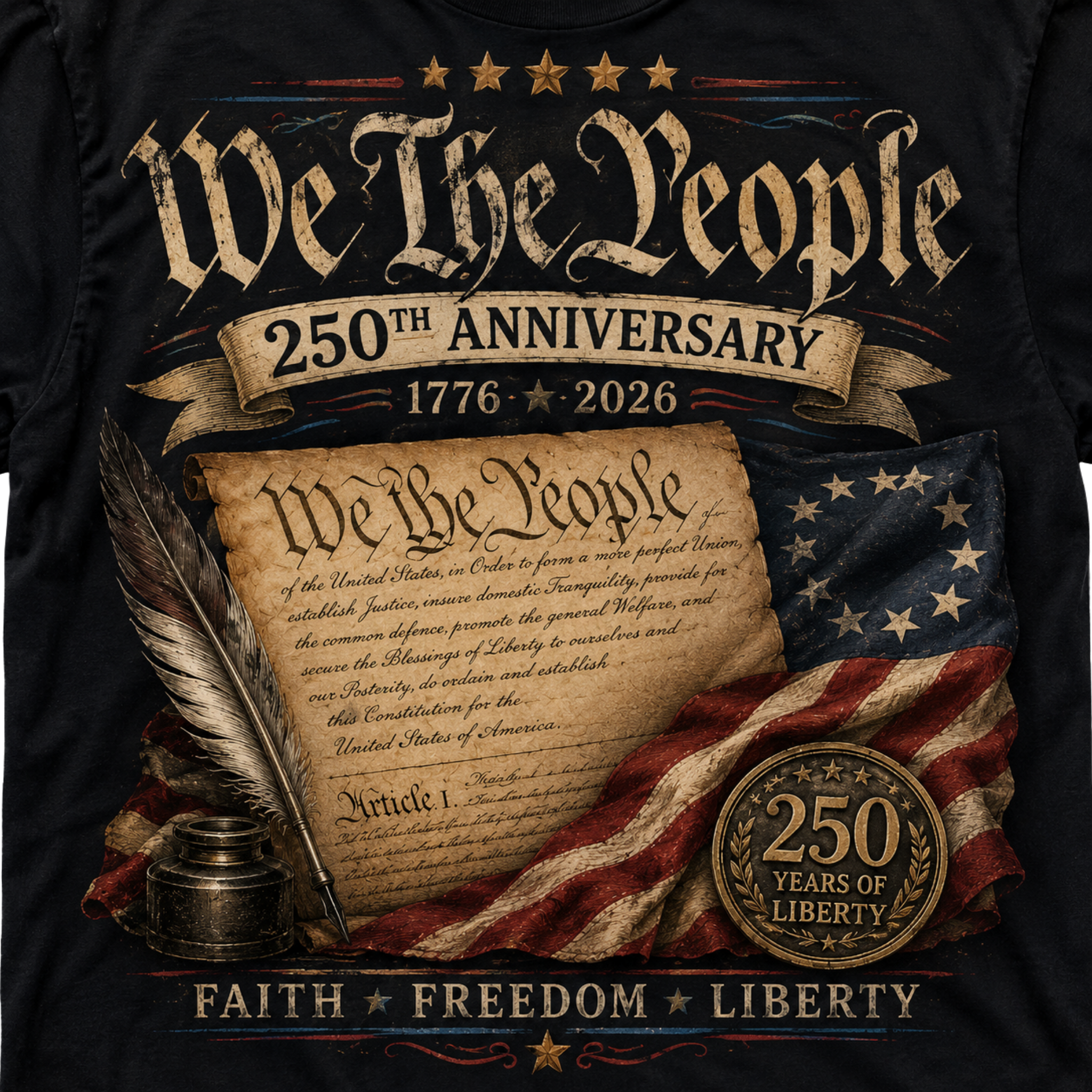 250th USA Anniversary, We The People, T-Shirt, Tee, 1776-2026