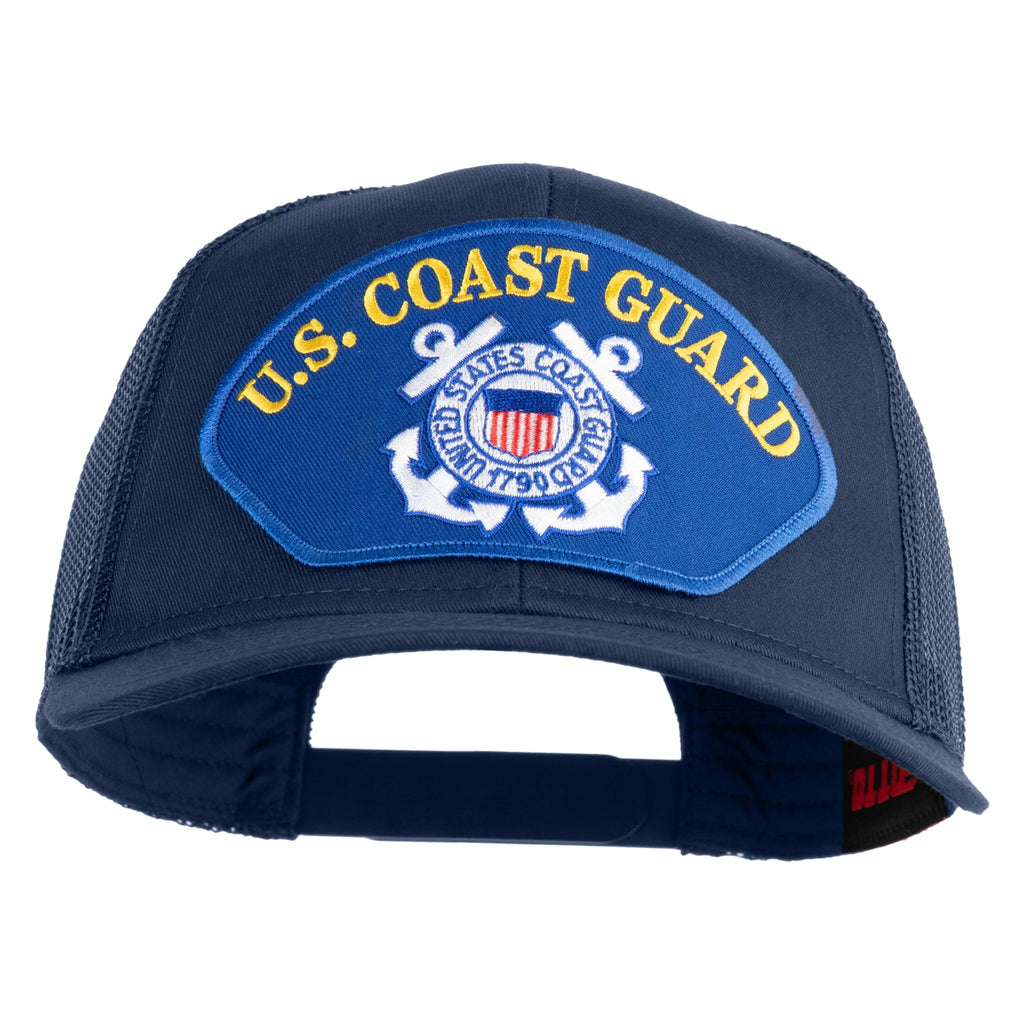 Navy blue cap with U.S. Coast Guard emblem on a white background