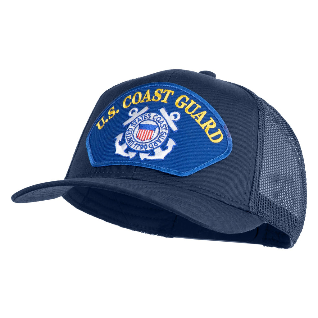Navy blue cap with U.S. Coast Guard patch on a white background