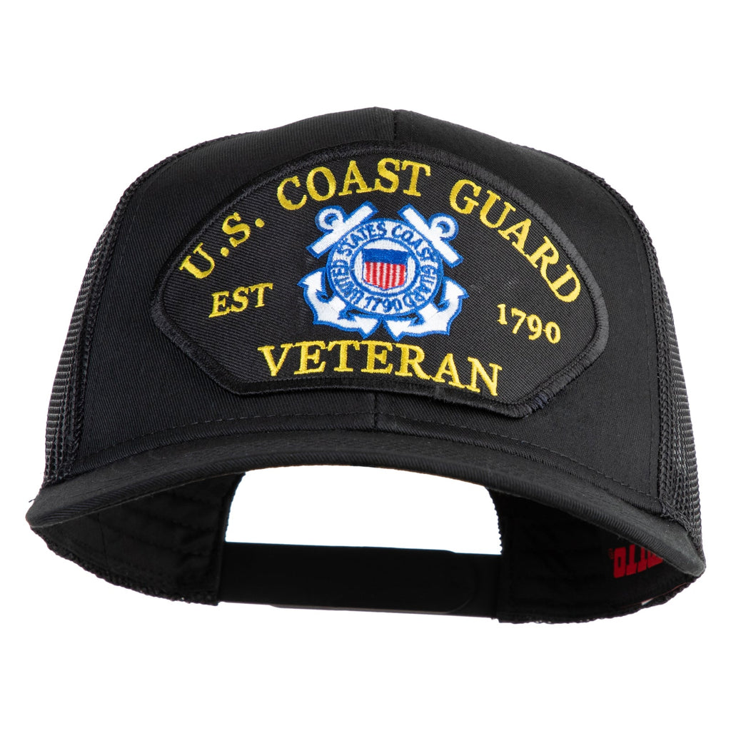 Black cap with U.S. Coast Guard Veteran patch on a white background
