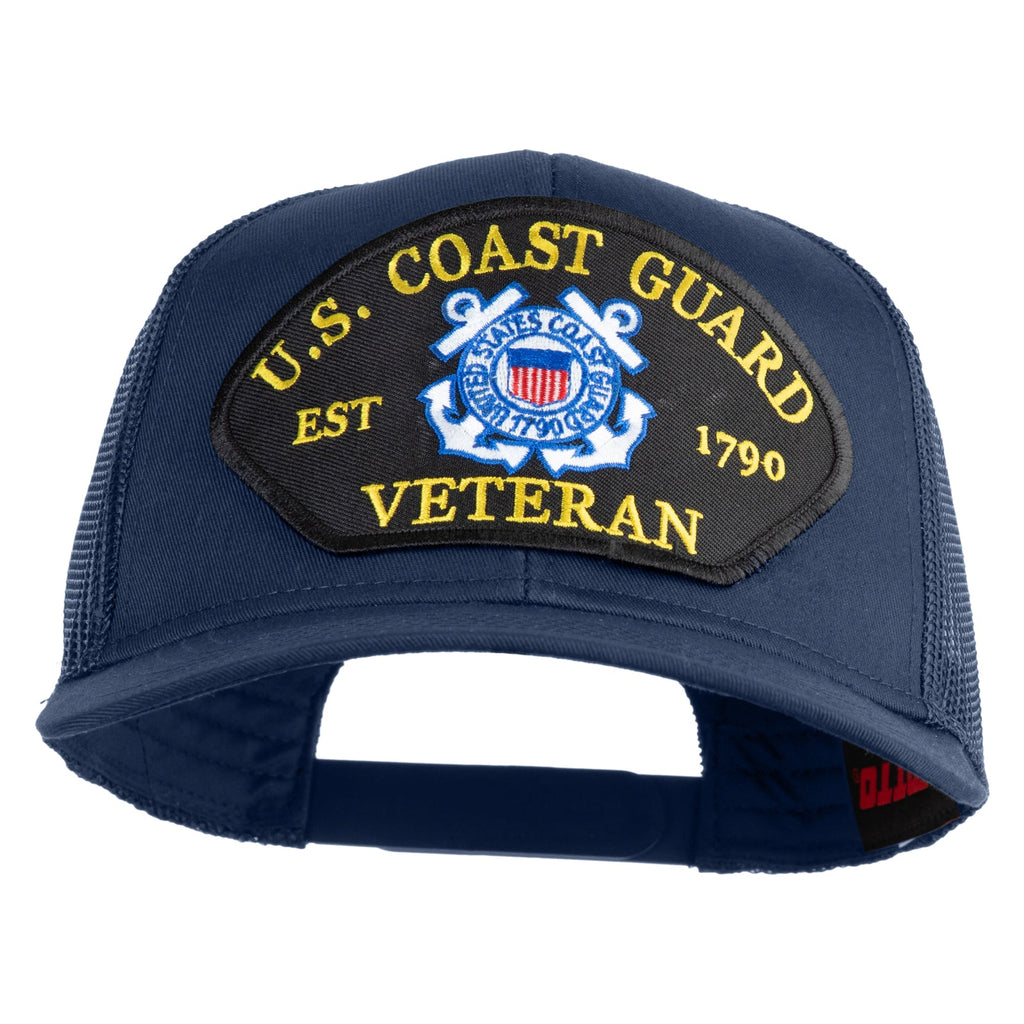 Navy blue cap with U.S. Coast Guard Veteran patch on a white background