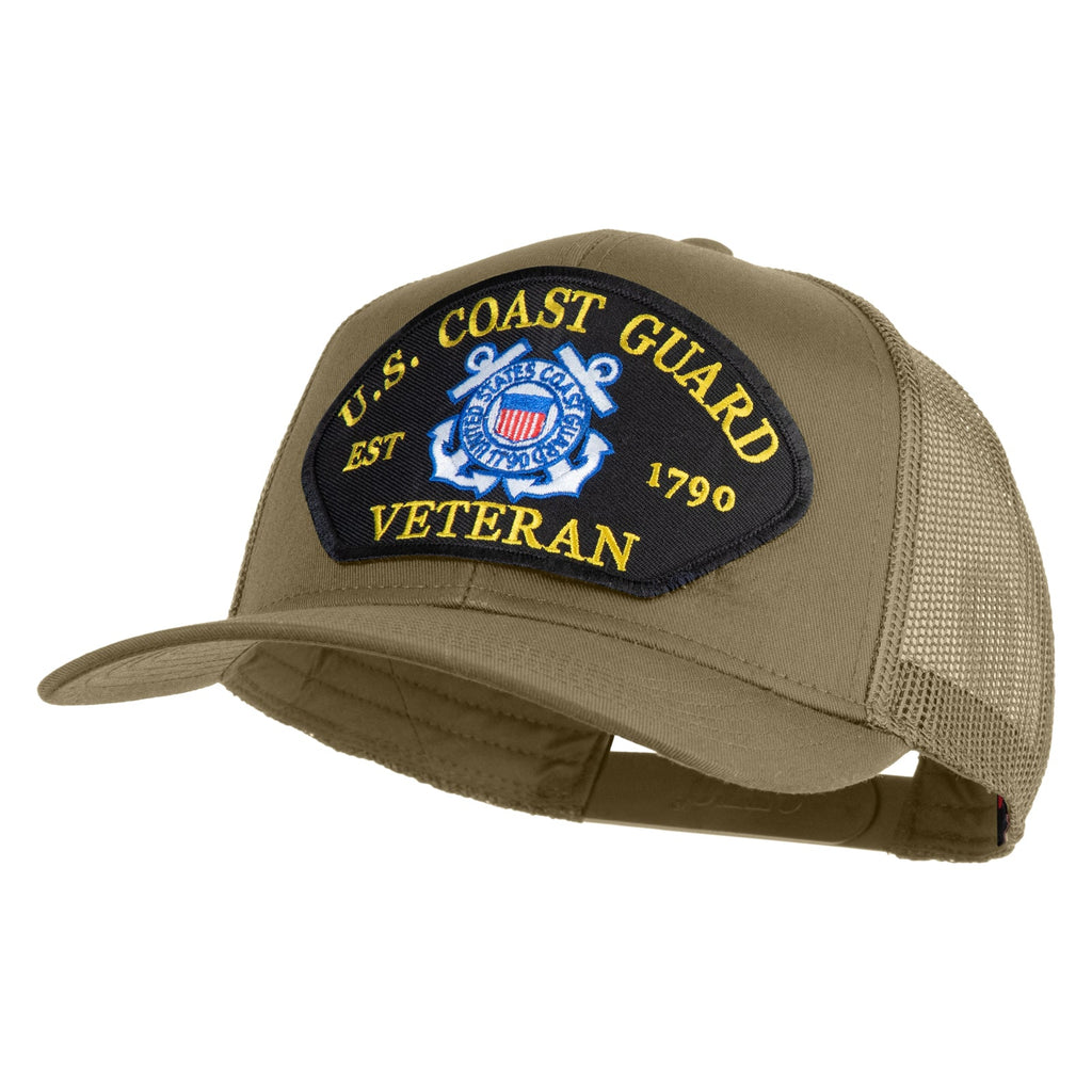 Kaki cap with U.S. Coast Guard Veteran patch on a white background