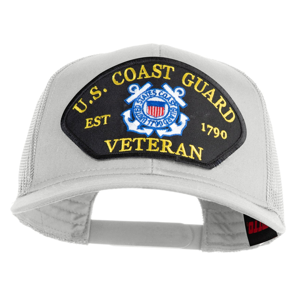 White cap with U.S. Coast Guard Veteran patch on a white background