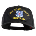 Black U.S. Coast Guard retired cap with embroidered badge and text on a white background