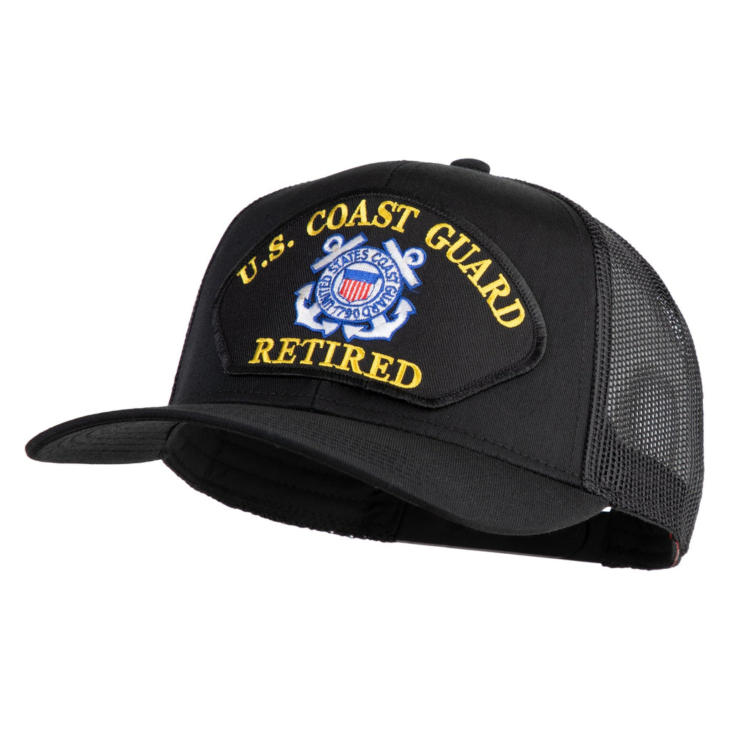 Black U.S. Coast Guard retired cap with emblem on a white background