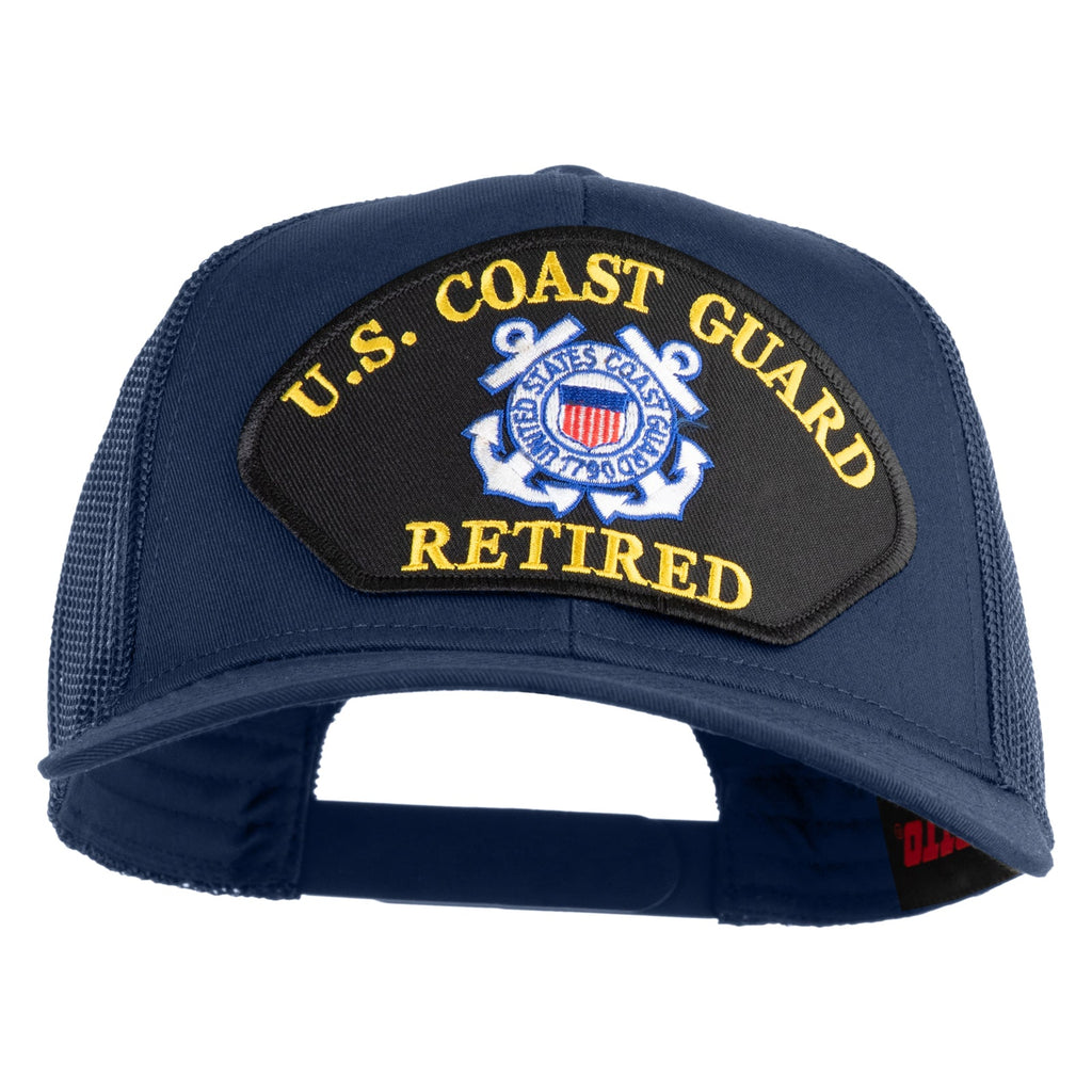 Blue cap with U.S. Coast Guard Retired patch on a white background