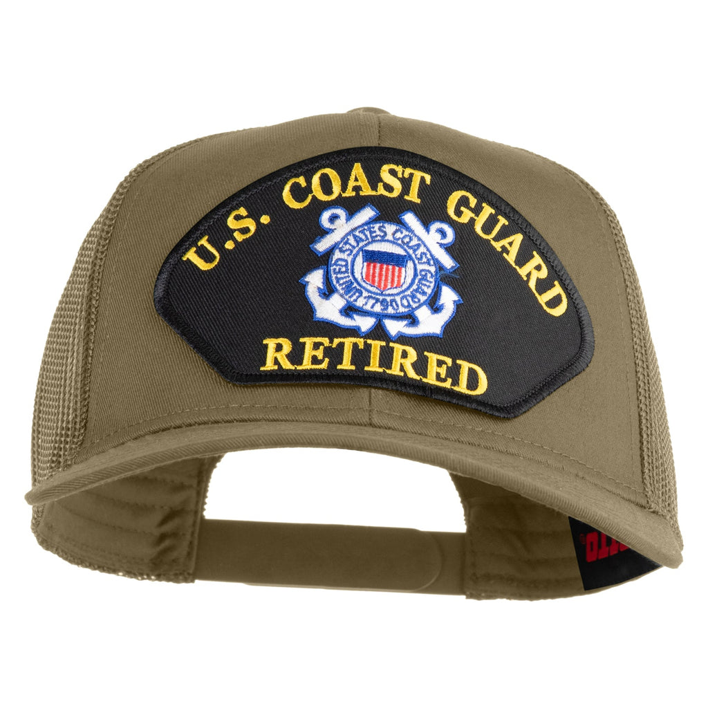 Khaki cap with U.S. Coast Guard Retired patch on a white background