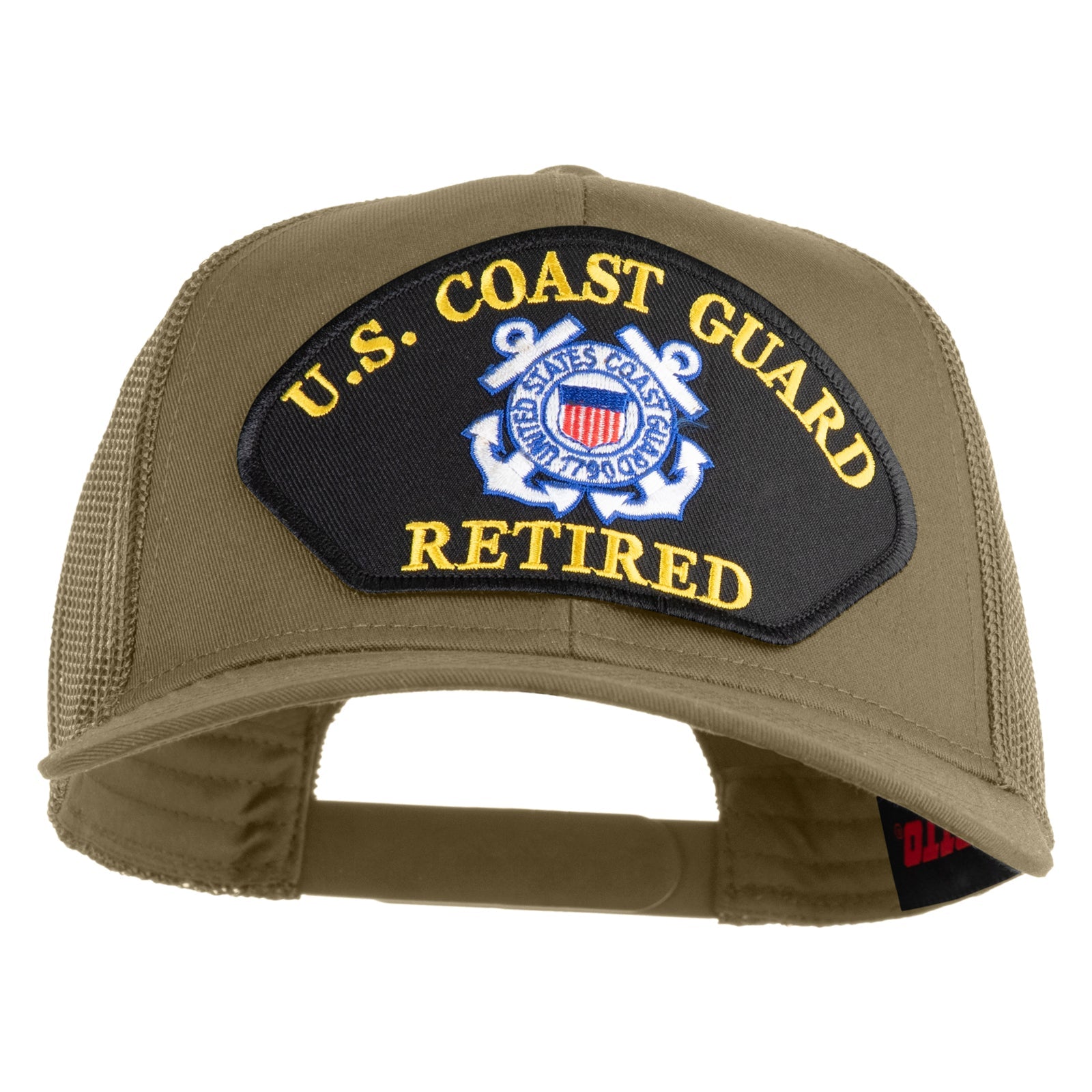 Khaki cap with U.S. Coast Guard Retired patch on a white background