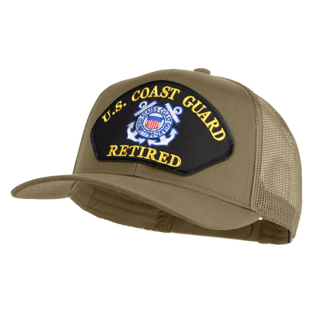 Khaki cap with U.S. Coast Guard Retired patch on a white background