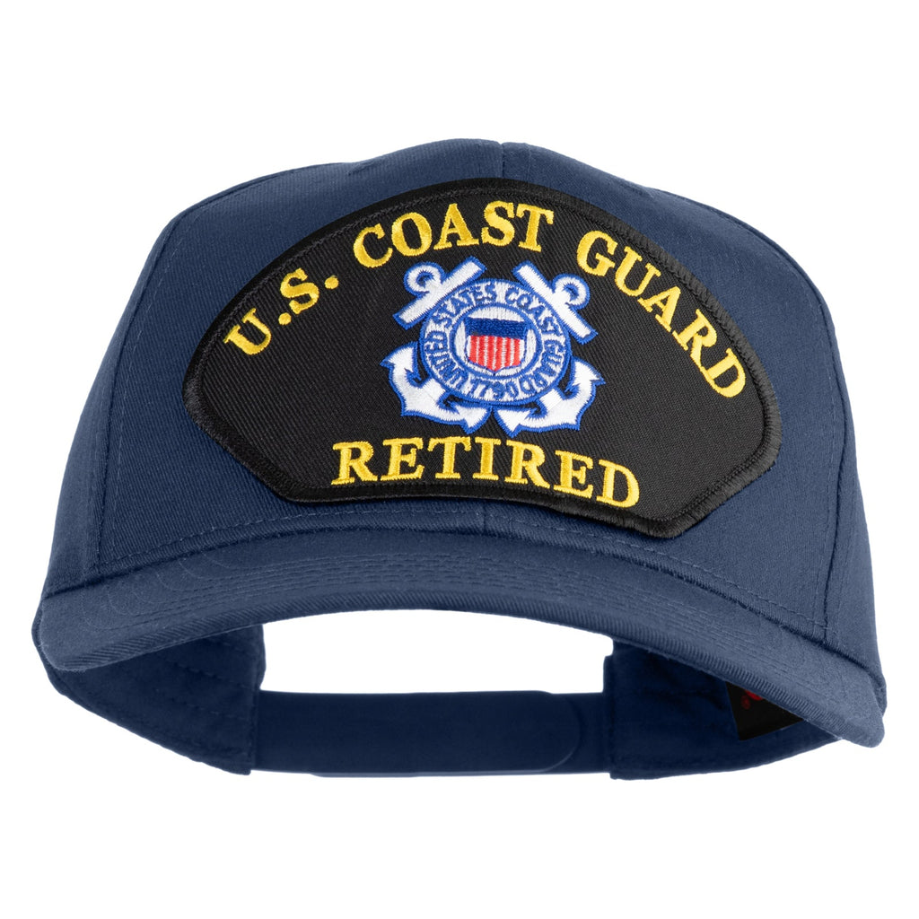 Blue U.S. Coast Guard retired cap with emblem on a white background