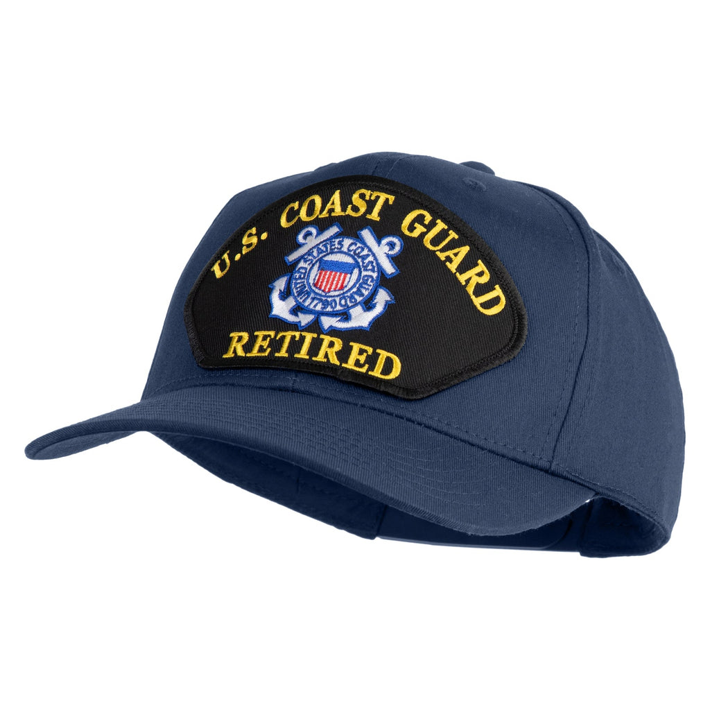 Blue U.S. Coast Guard retired cap with emblem on a white background
