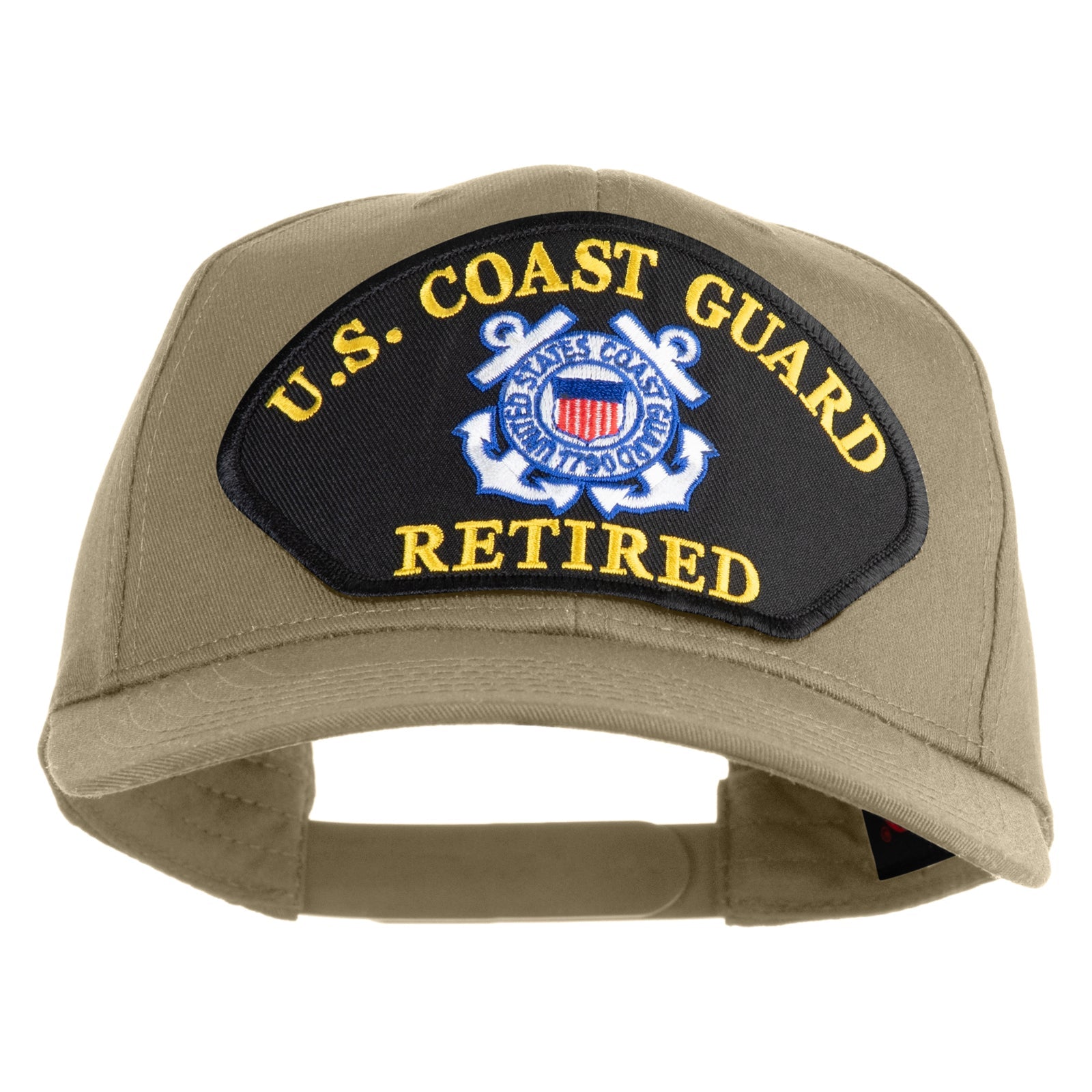 Beige cap with U.S. Coast Guard Retired patch on a white background