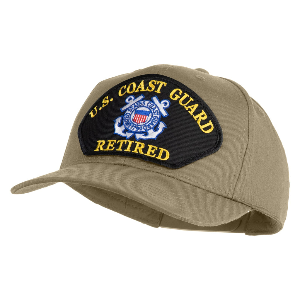Beige cap with U.S. Coast Guard Retired patch on a white background