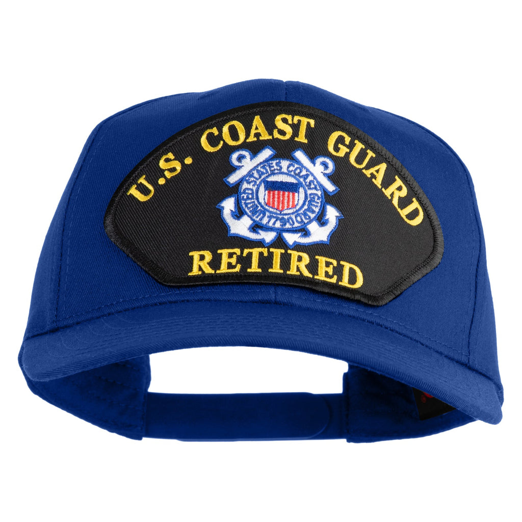 Blue U.S. Coast Guard retired cap with emblem on a white background