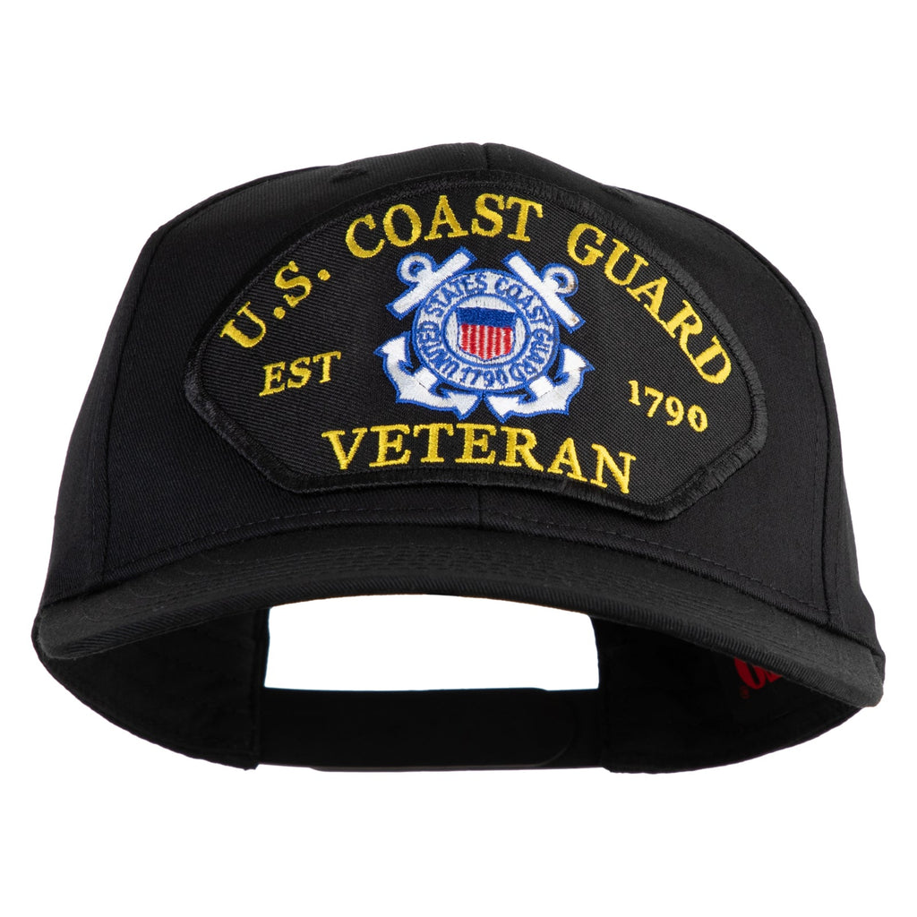 Black cap with U.S. Coast Guard Veteran patch on a white background