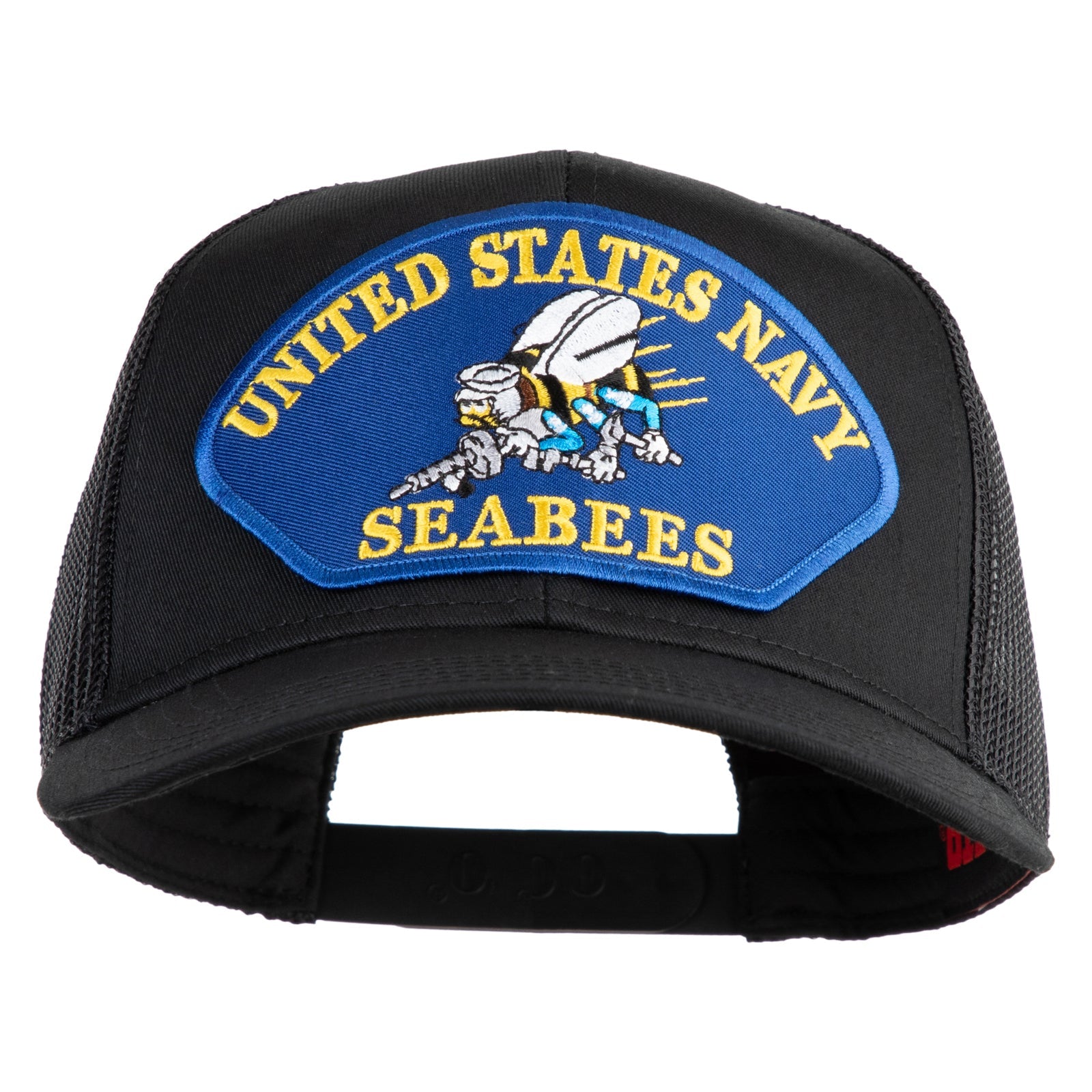 Black cap with United States Navy Seabees patch on a white background