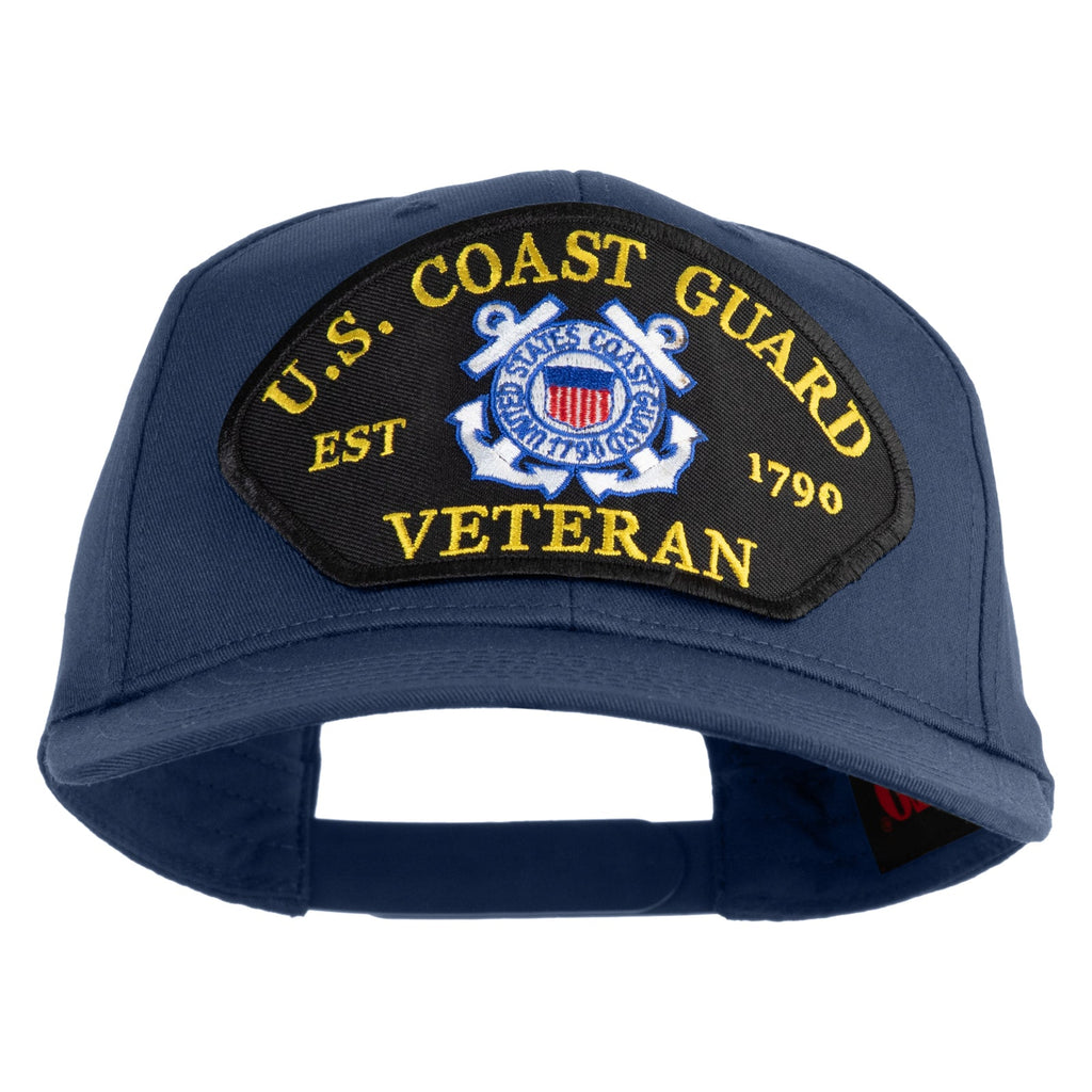 Blue cap with U.S. Coast Guard Veteran patch on a white background