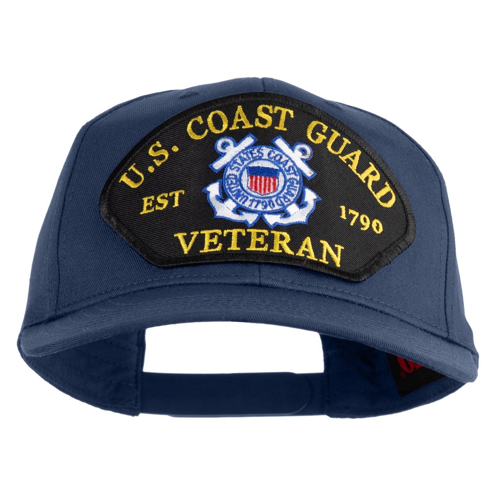 Blue cap with U.S. Coast Guard Veteran patch on a white background