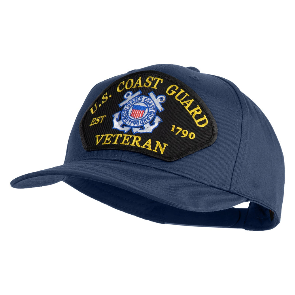 Blue cap with U.S. Coast Guard Veteran patch on a white background
