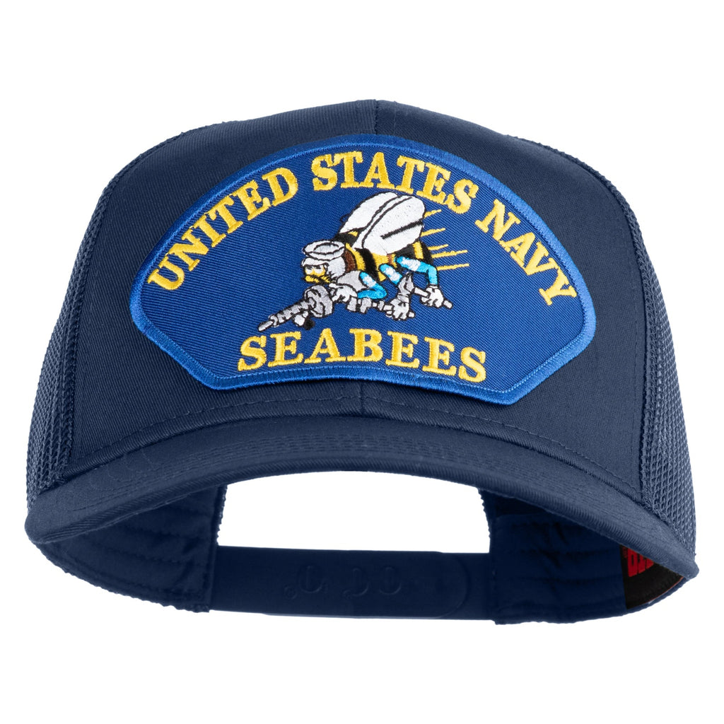 Navy blue cap with United States Navy Seabees logo on a white background