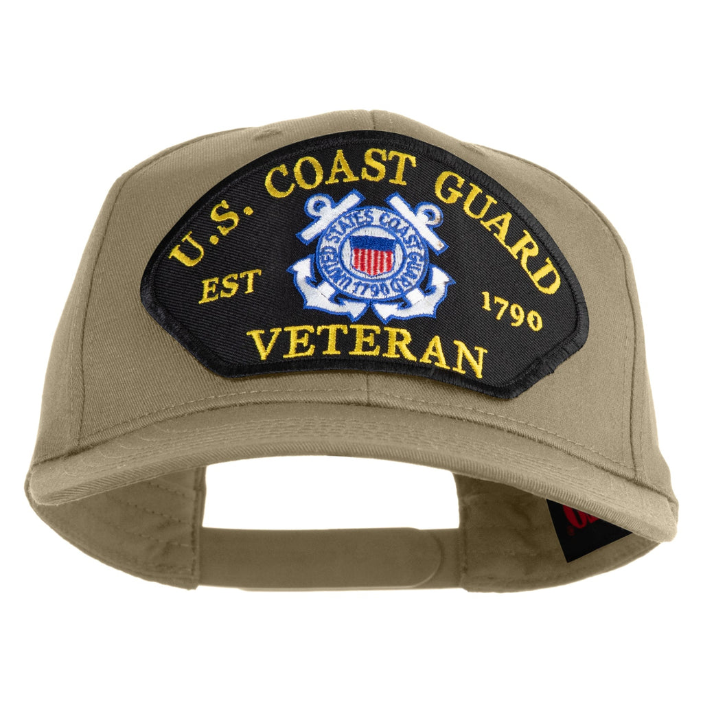 Beige cap with U.S. Coast Guard Veteran patch on a white background
