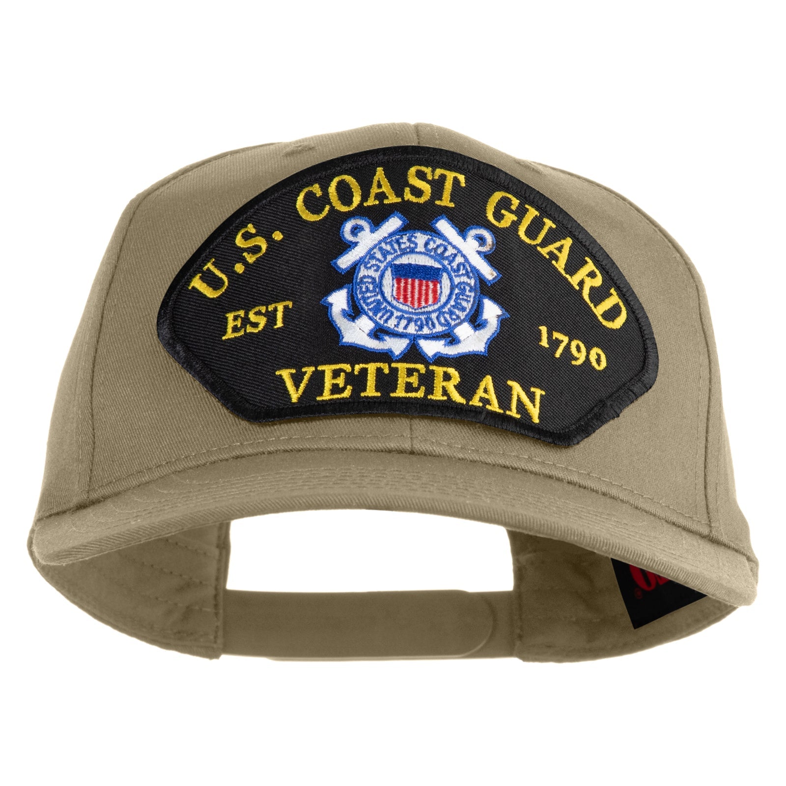 Beige cap with U.S. Coast Guard Veteran patch on a white background