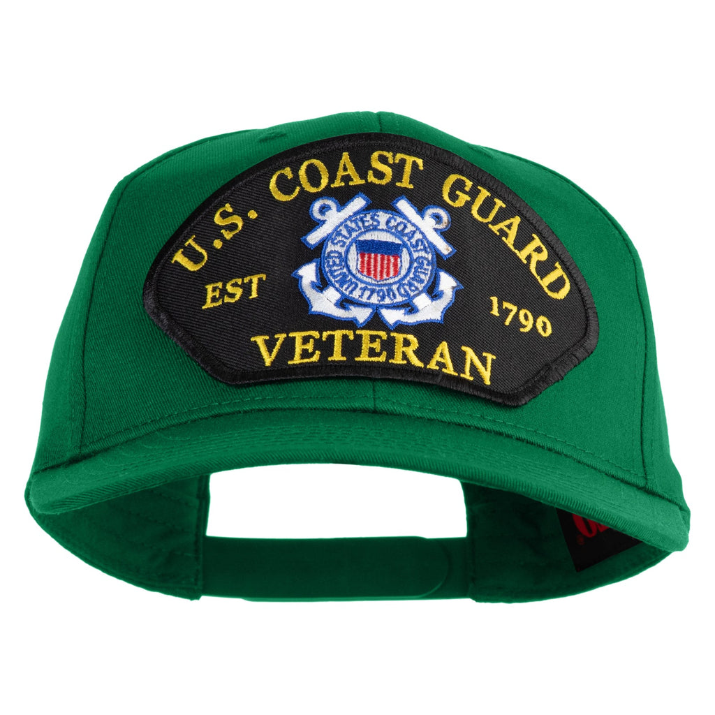 Green cap with U.S. Coast Guard Veteran patch on a white background