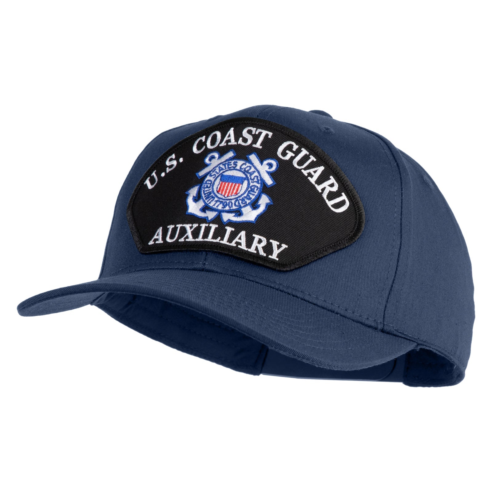 Blue cap with U.S. Coast Guard Auxiliary patch on a white background