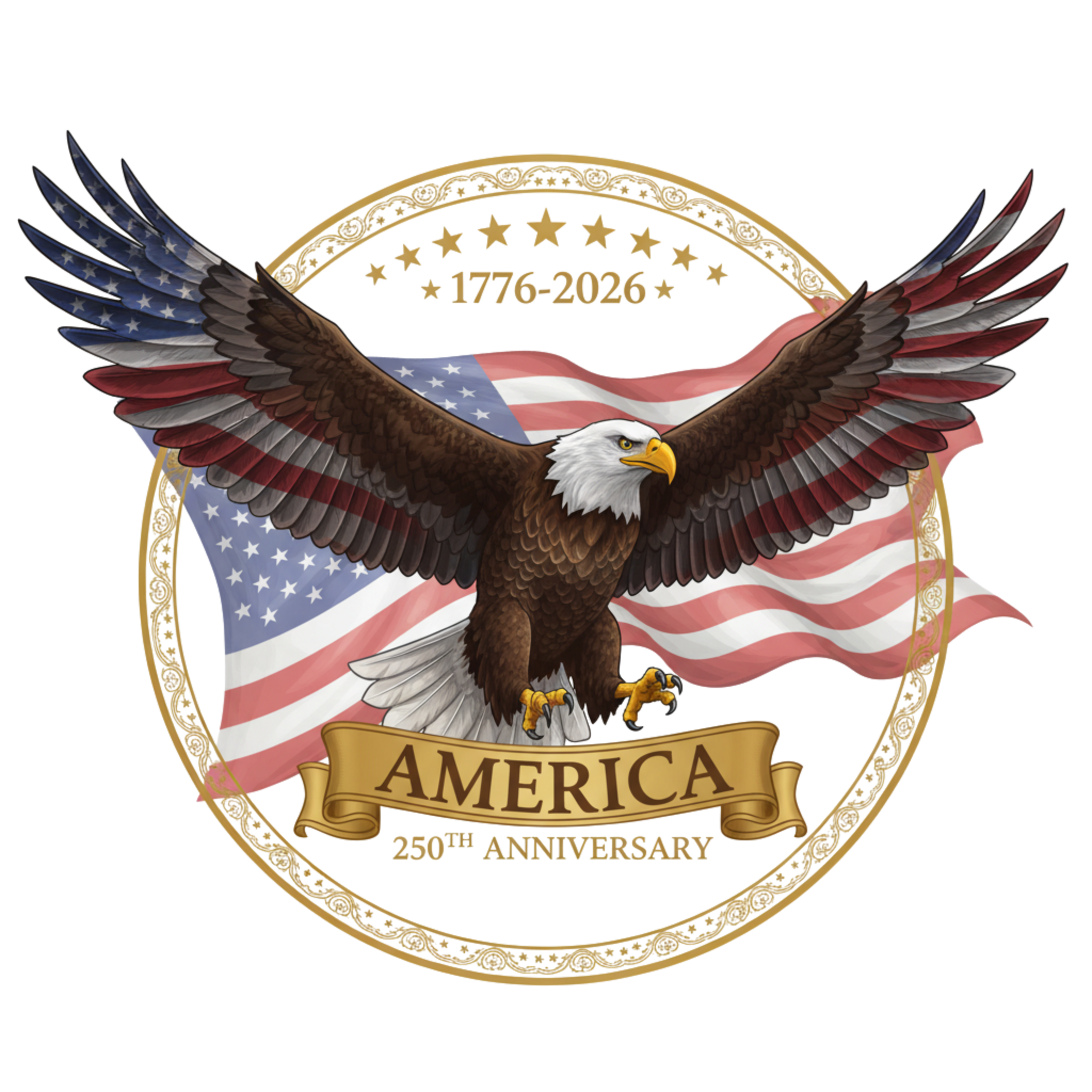 Happy 250th Anniversary To The USA, Eagle in Circle T-Shirt,1776-2026