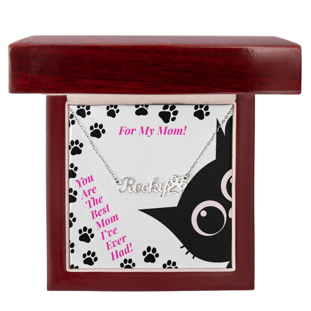 For a Girl Cat Mom - Paw Print Name Necklace - You Are The Best Mom I've Ever Had!